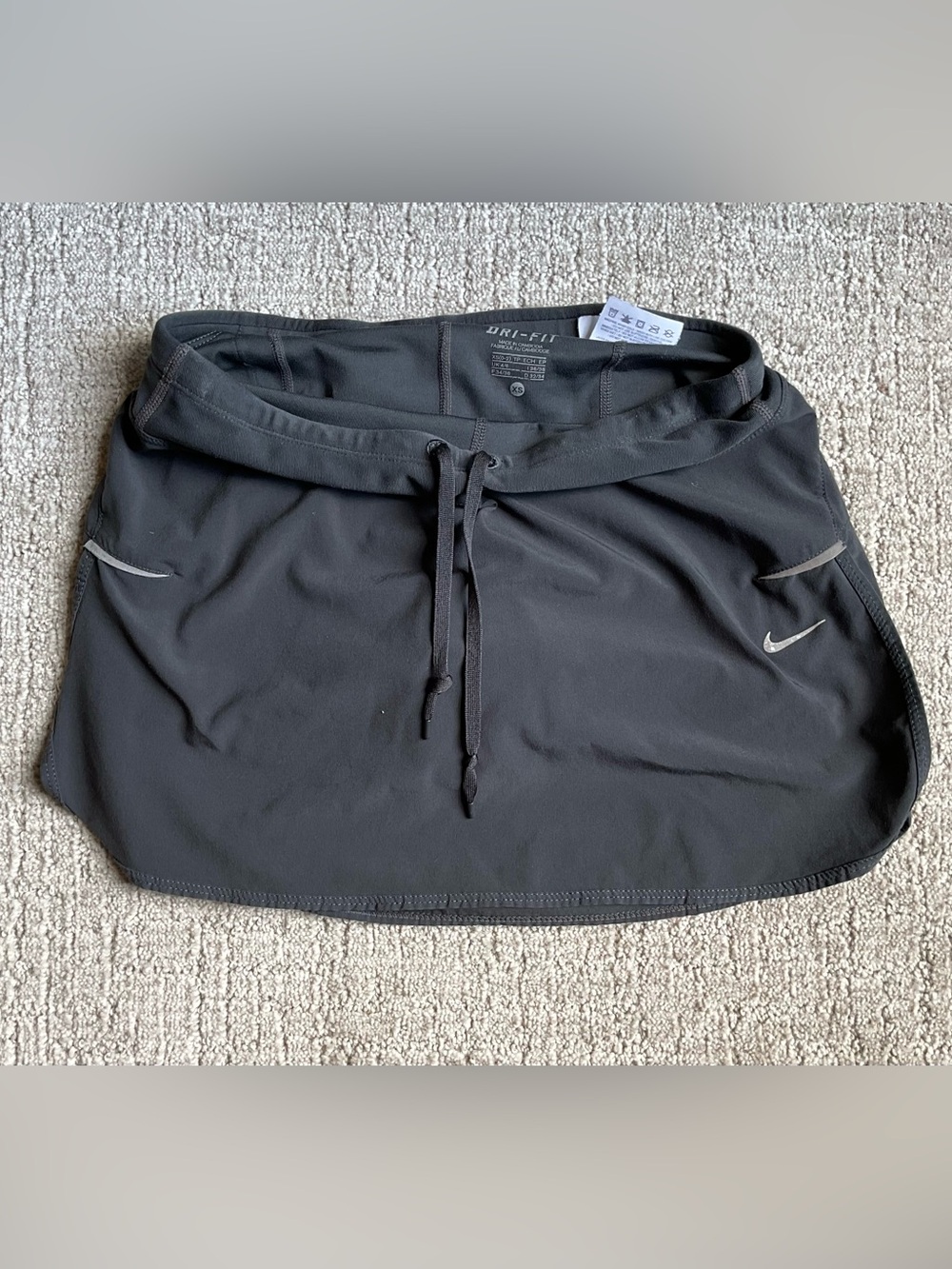 Nike Dark Gray Dri-FIT Athletic Mini Skort with Drawstring Waist